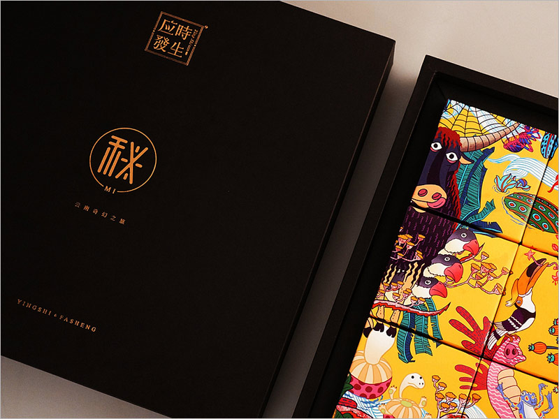 云南奇幻之旅月餅禮盒包裝設(shè)計(jì)，多彩的顏色，靈活多變的形象，設(shè)計(jì)風(fēng)格很云南