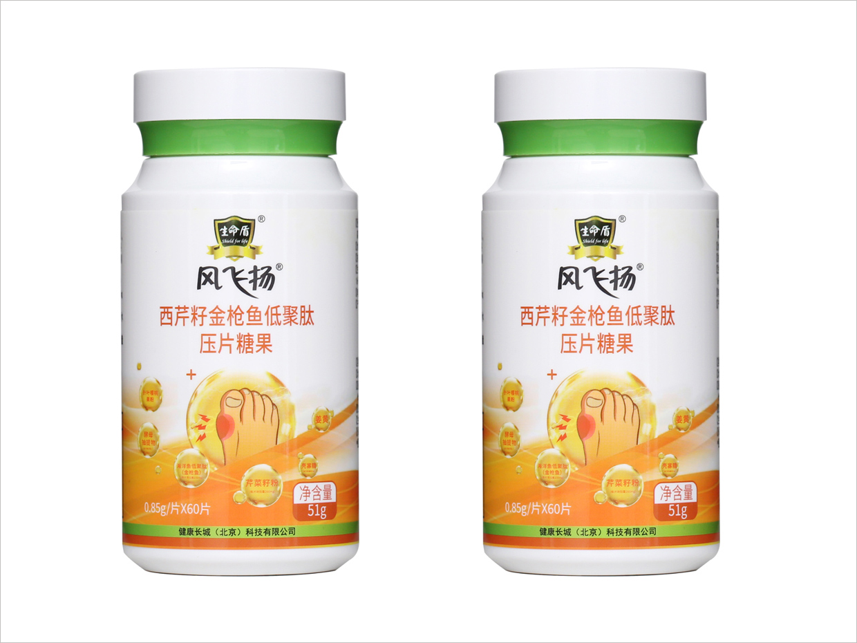 健康長城生命盾風(fēng)飛揚西芹金槍魚低聚肽壓片糖果保健食品包裝設(shè)計